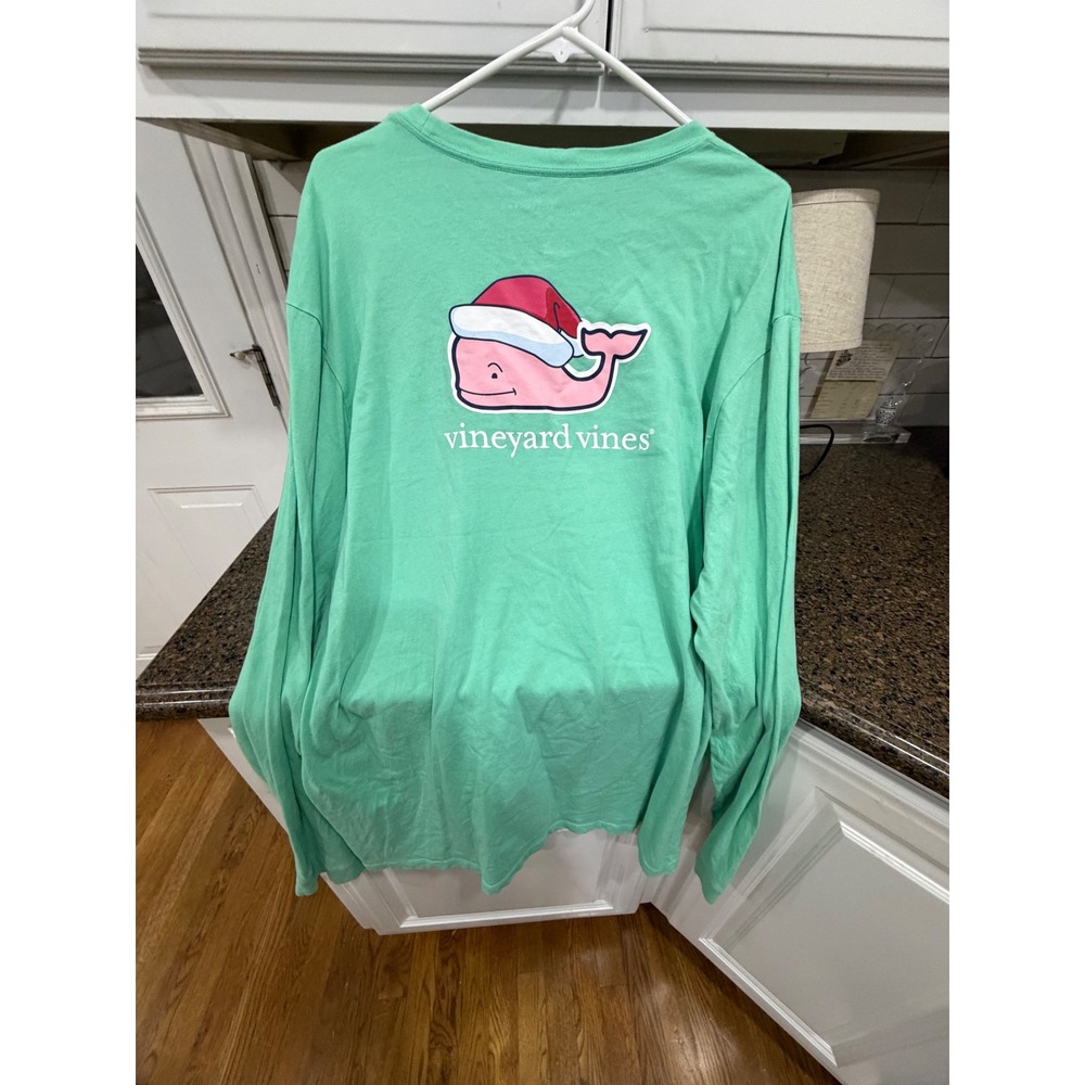 Vineyard Vines Mens XL Santa Hat Whale Christmas Long Sleeve Pocket T-Shirt